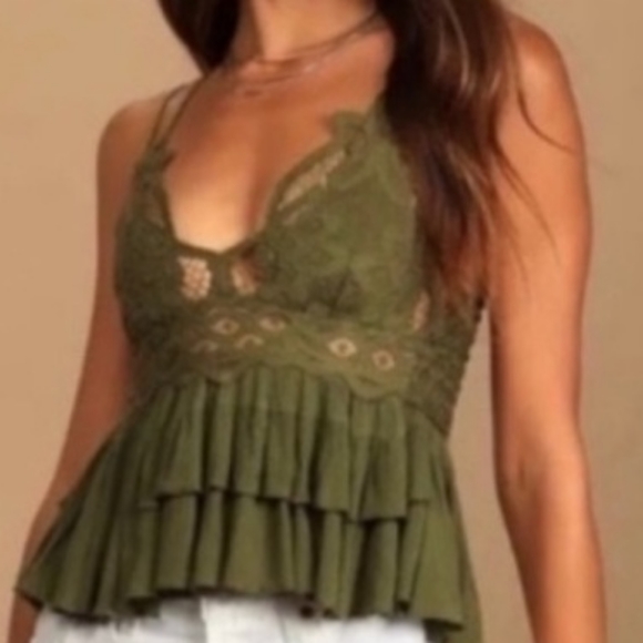 Free People Adella Cami in Olive Sparrow MSRP $68 NEW FP155 - Picture 1 of 9